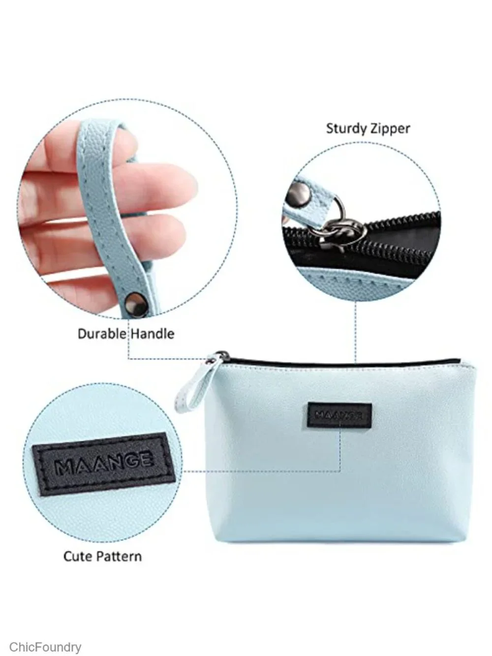 Waterproof PU Leather Makeup Bag with Handle, Small Cosmetic Pouch Travel